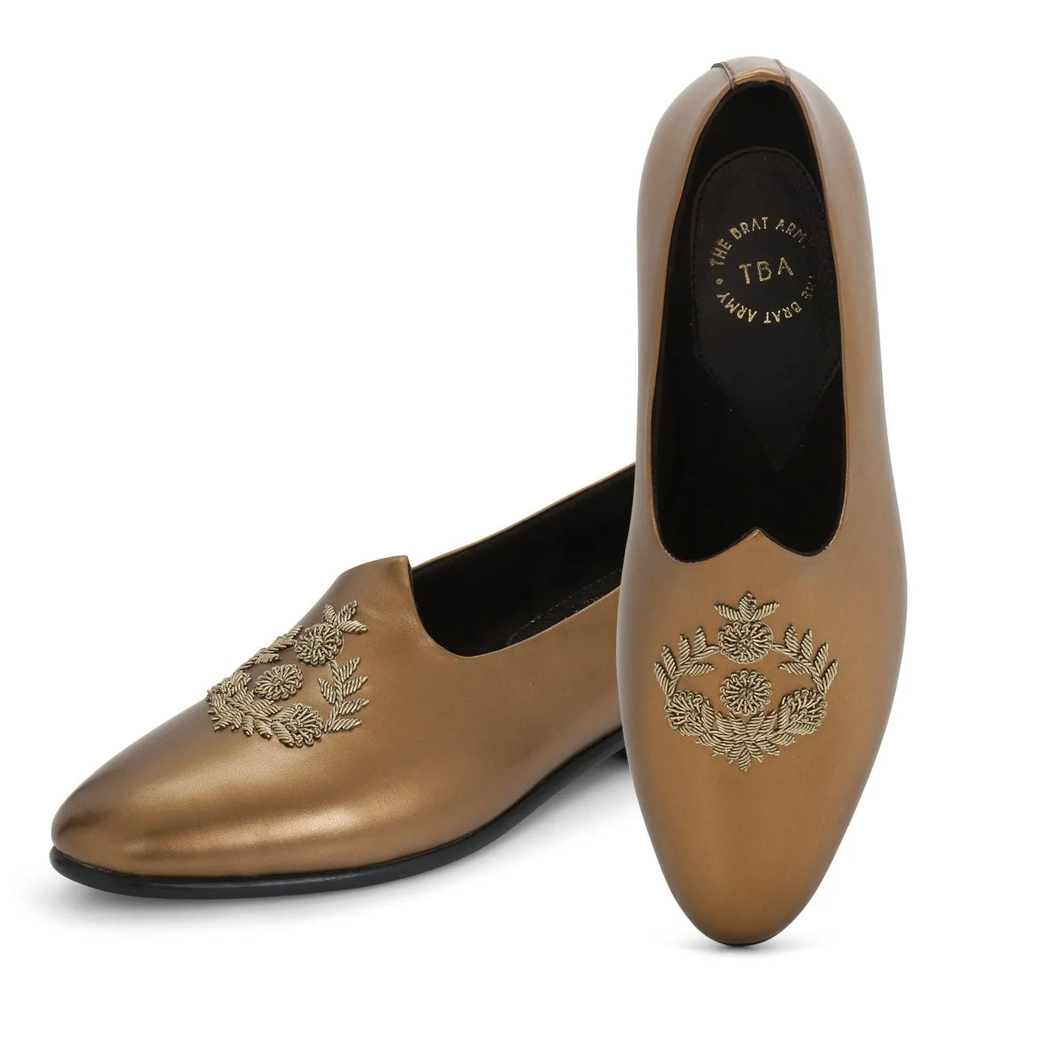 Anza Copper Hand-Embroidered Ethnic Slip-Ons