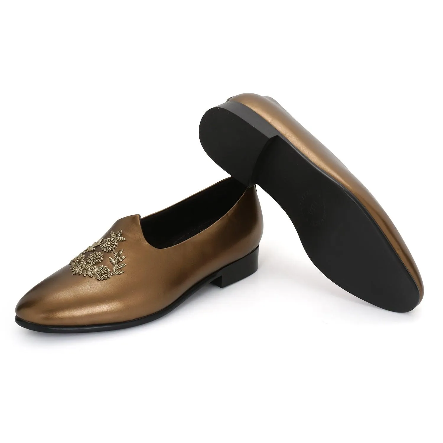 Anza Copper Hand-Embroidered Ethnic Slip-Ons