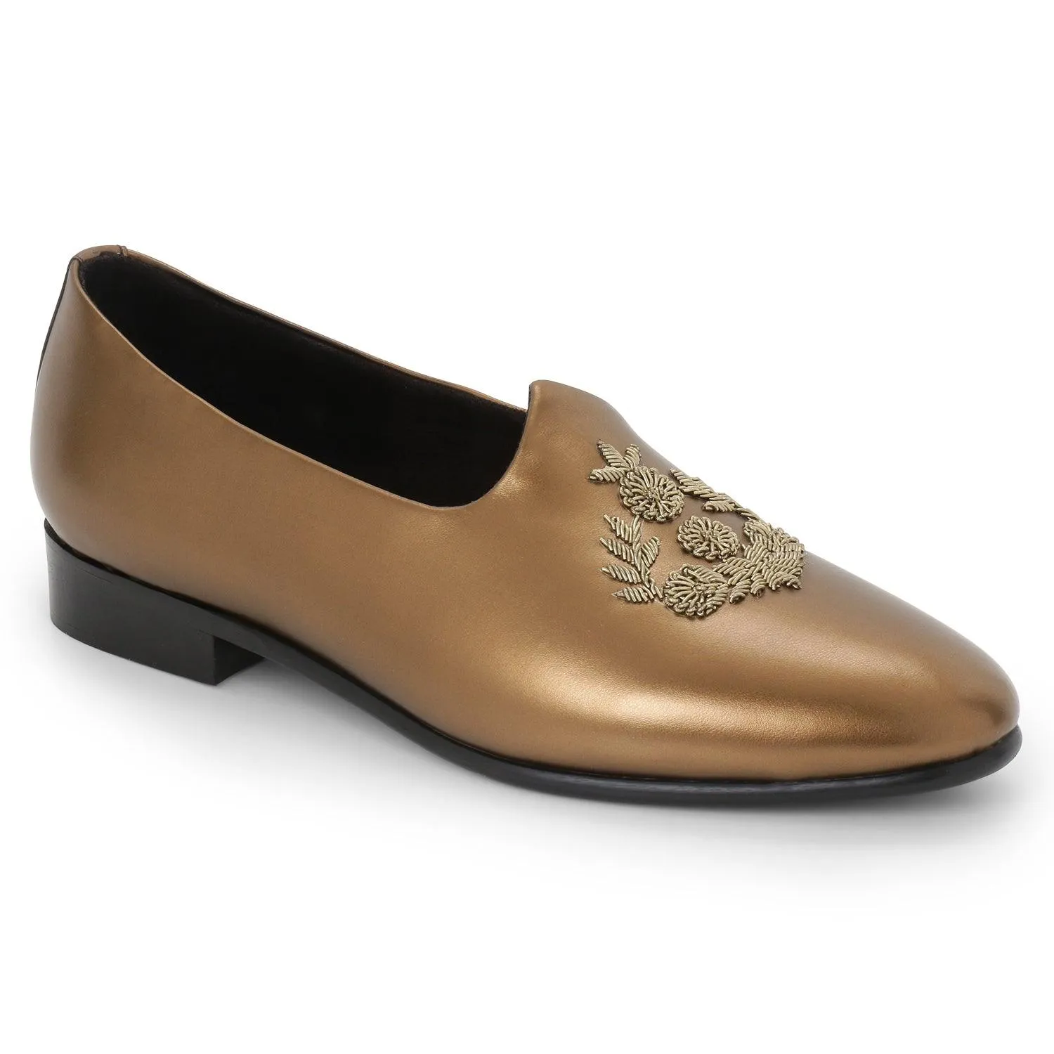 Anza Copper Hand-Embroidered Ethnic Slip-Ons