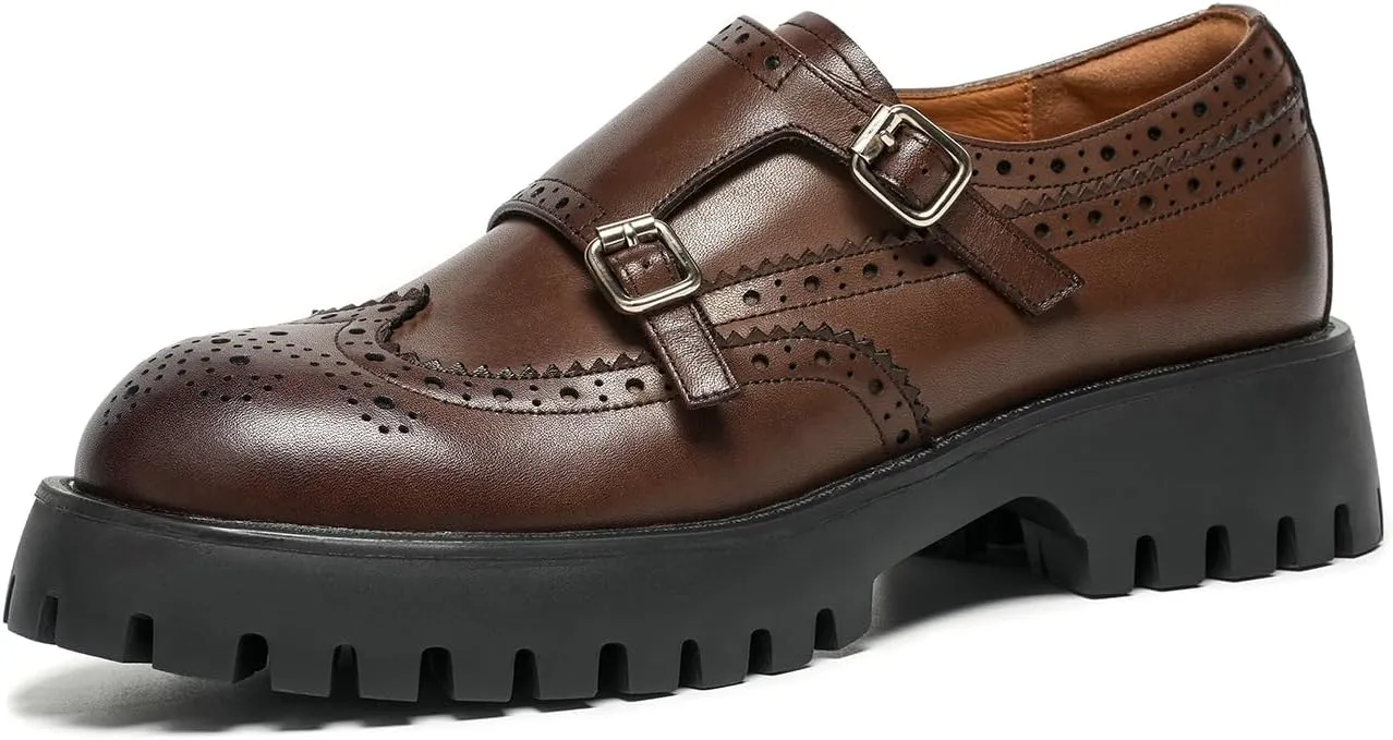 BEAU TODAY Chunky Loafers for Women, Womens Leather Platform Loafers, Lug Sole Tassel Slip On Loafers Shoes Brogues Wingtip Casual Business Shoes Comfortable Dressy