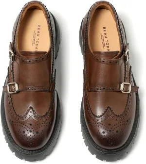 BEAU TODAY Chunky Loafers for Women, Womens Leather Platform Loafers, Lug Sole Tassel Slip On Loafers Shoes Brogues Wingtip Casual Business Shoes Comfortable Dressy