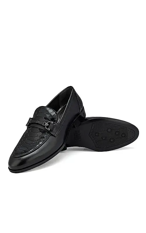 Black Croco Textured Loafers