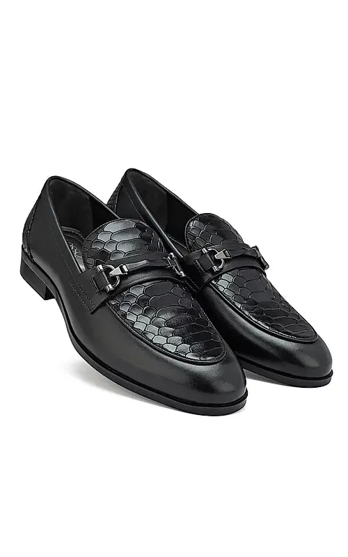 Black Croco Textured Loafers