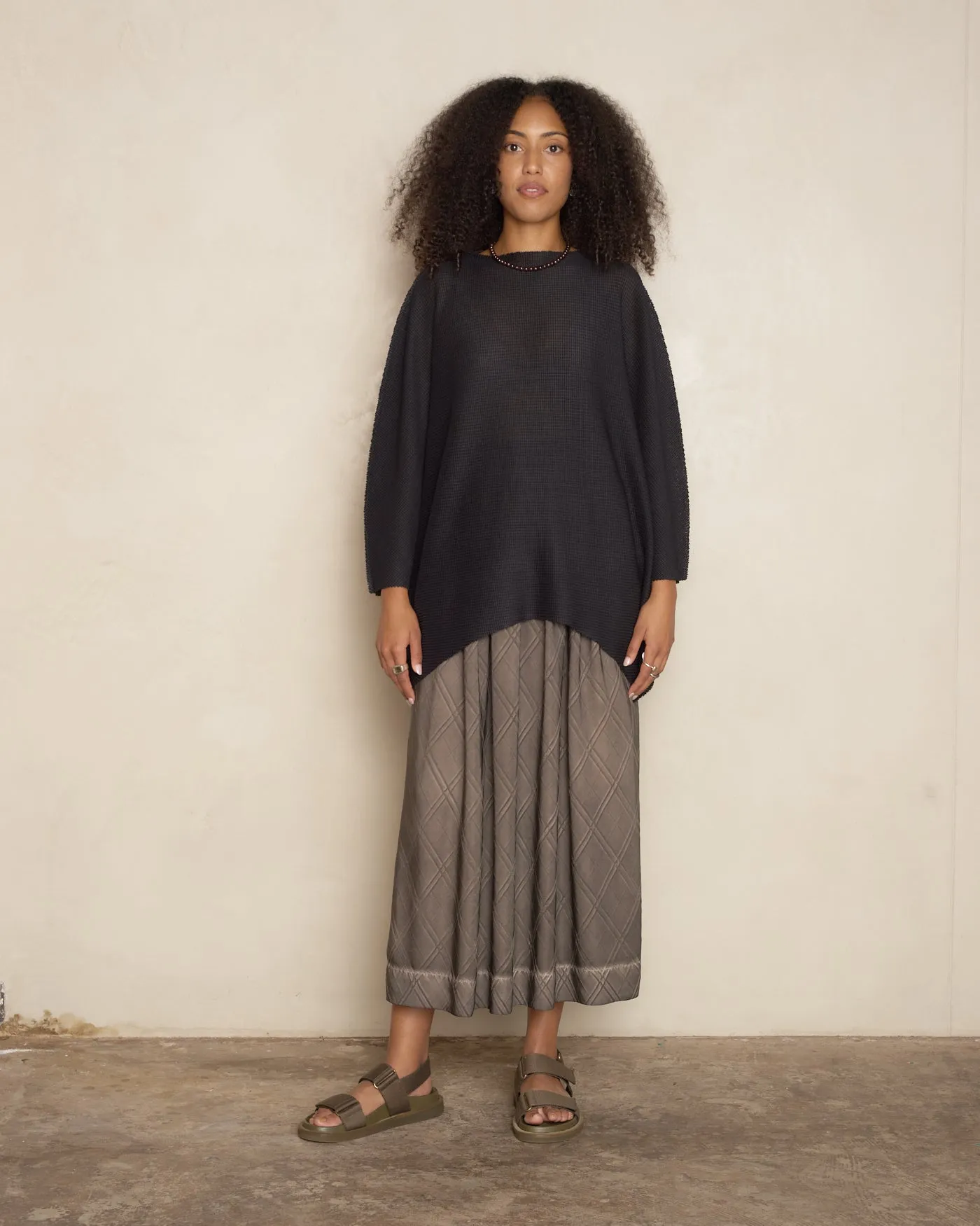 Black Sector Stretch Knit Pleat Top