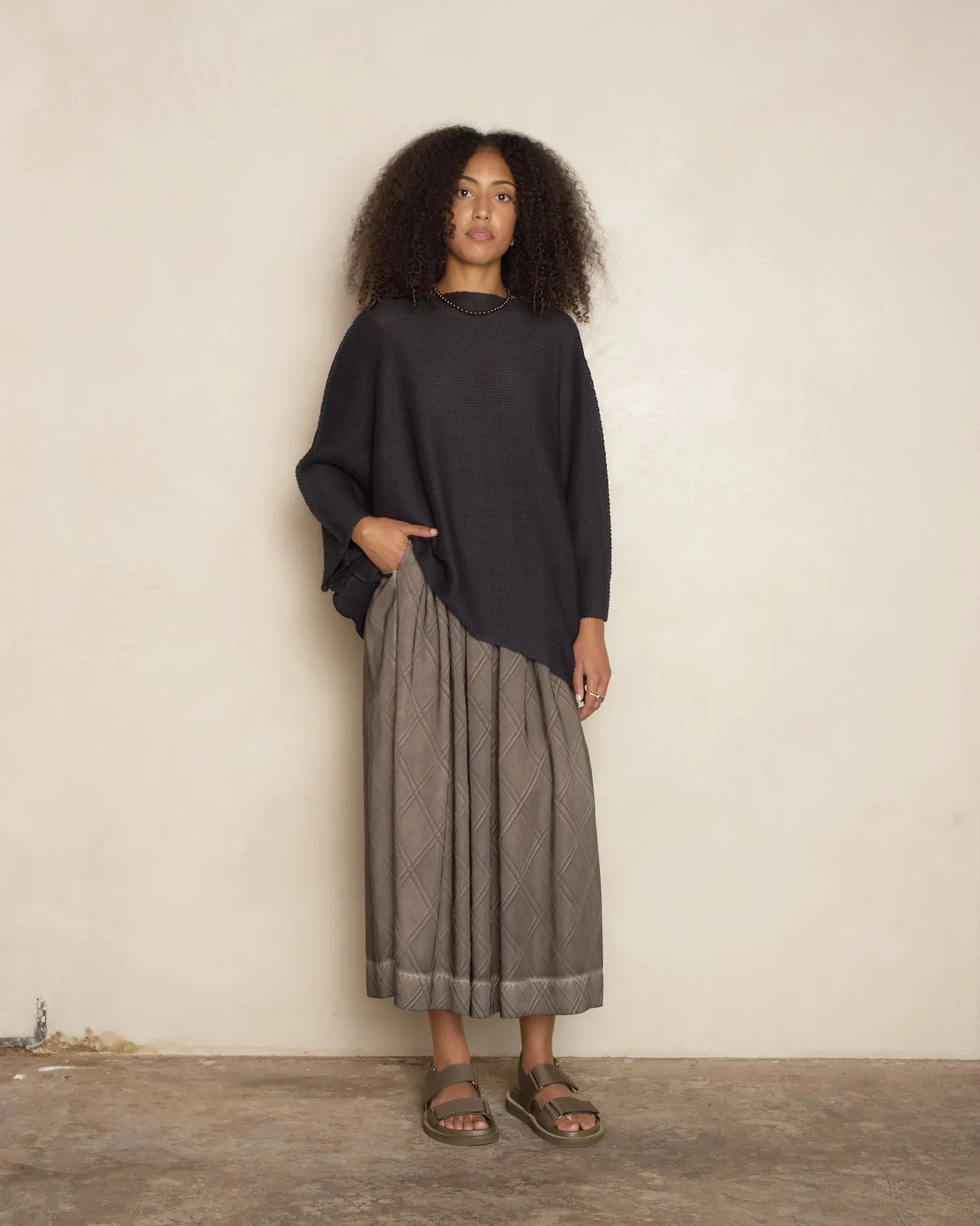 Black Sector Stretch Knit Pleat Top