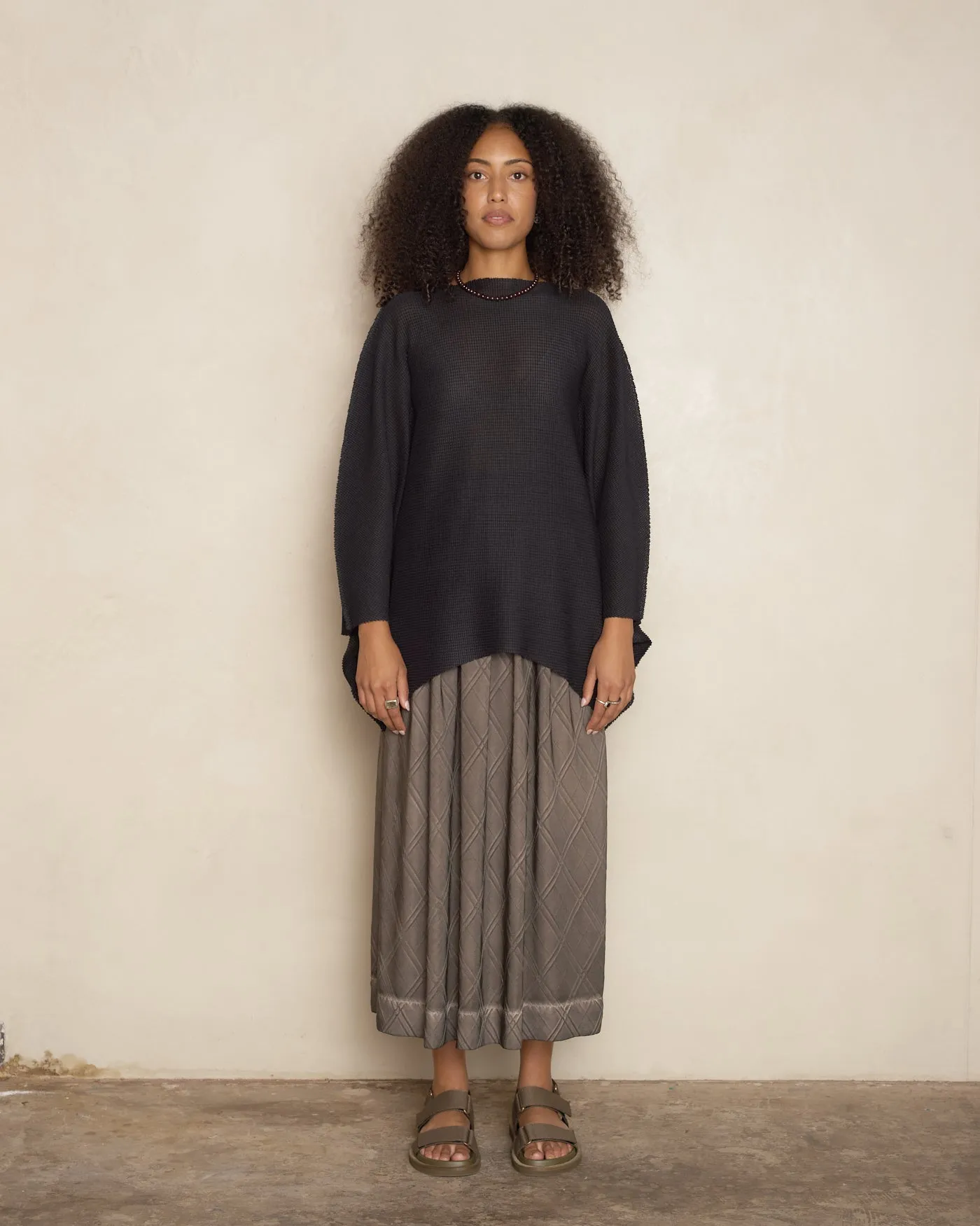 Black Sector Stretch Knit Pleat Top