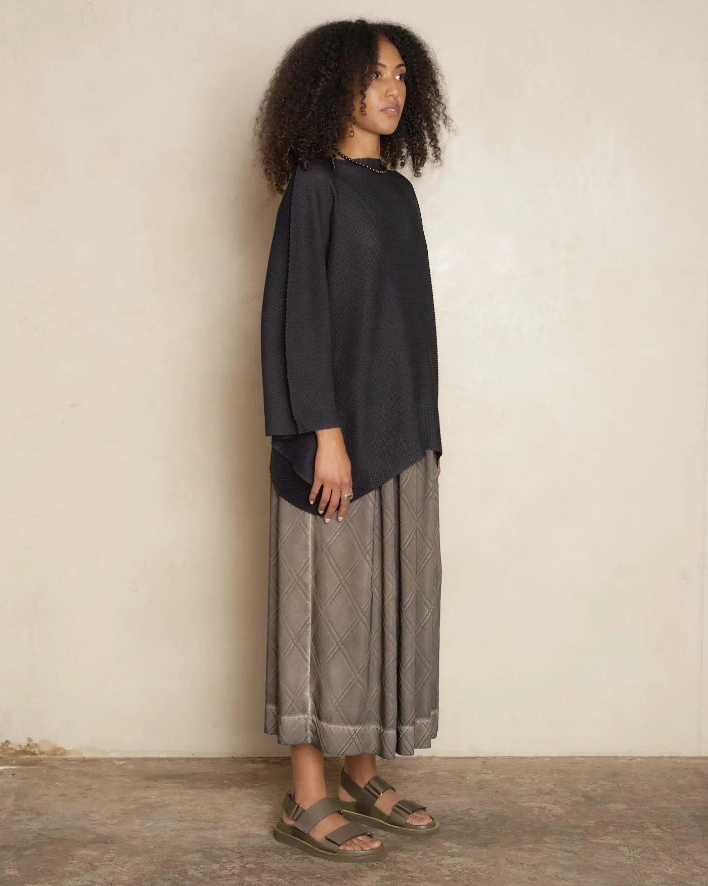 Black Sector Stretch Knit Pleat Top