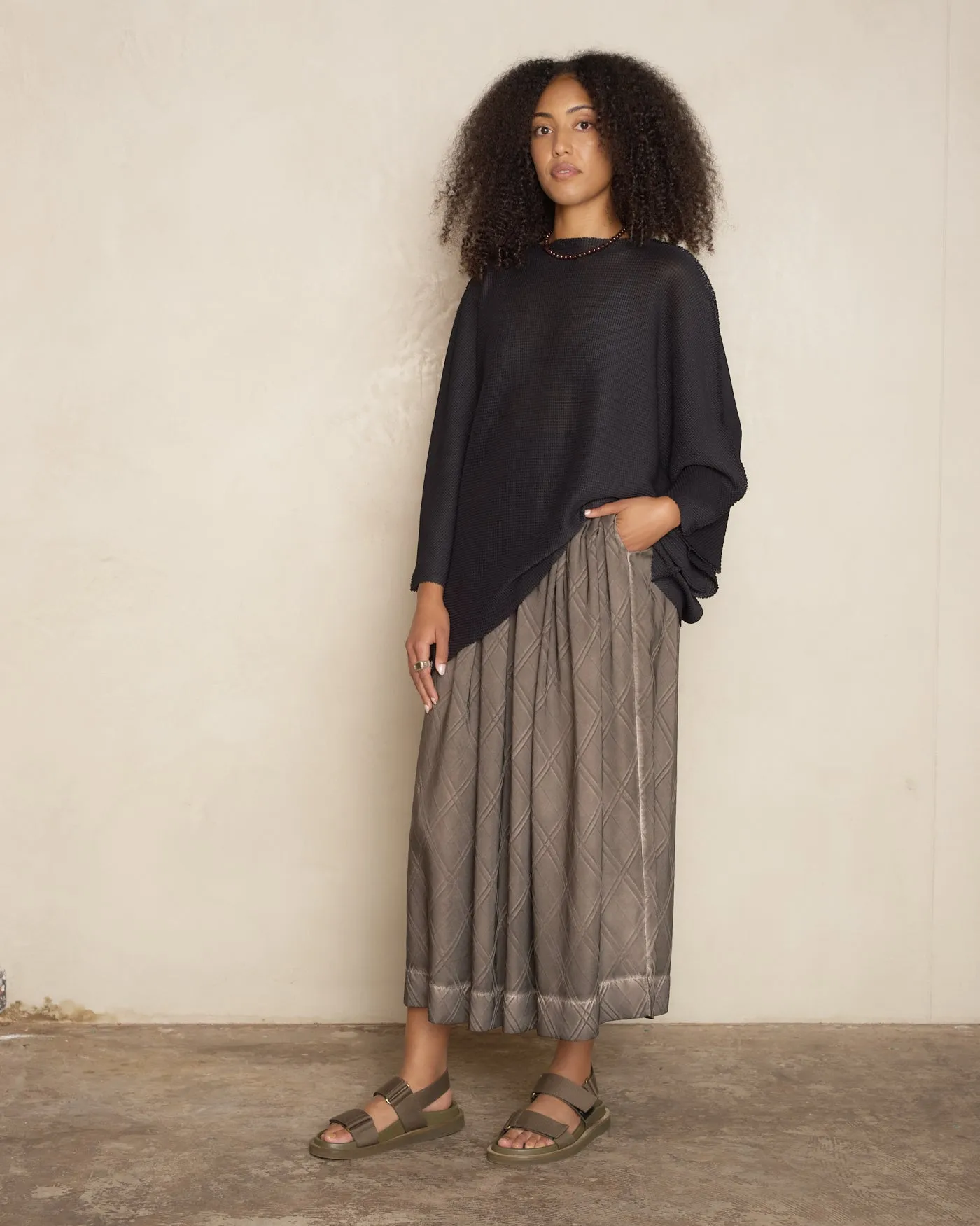 Black Sector Stretch Knit Pleat Top