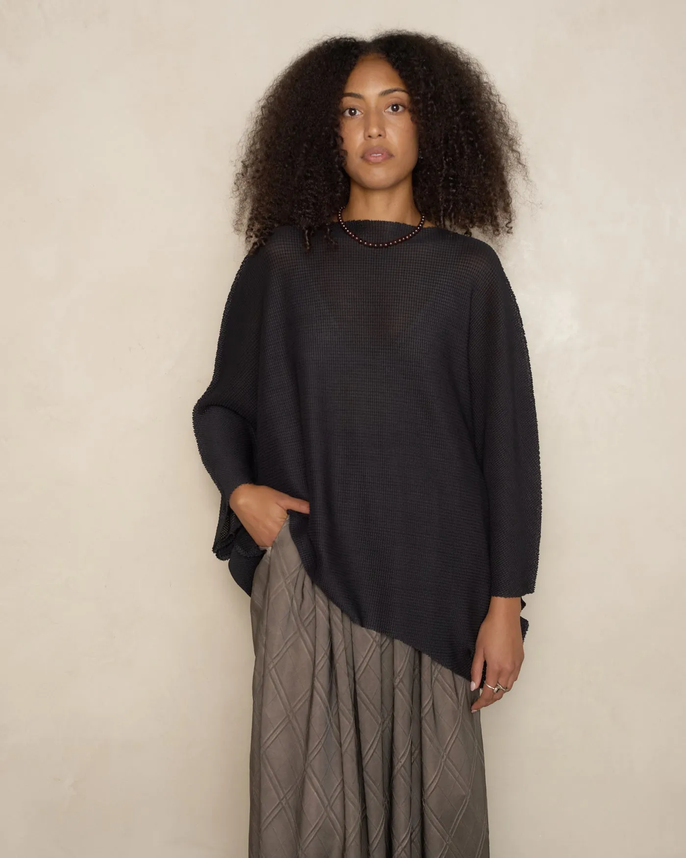 Black Sector Stretch Knit Pleat Top