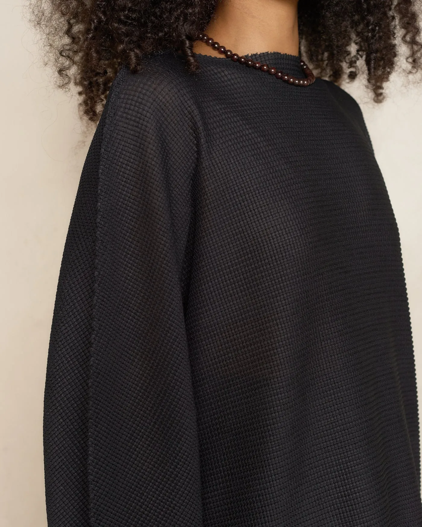 Black Sector Stretch Knit Pleat Top