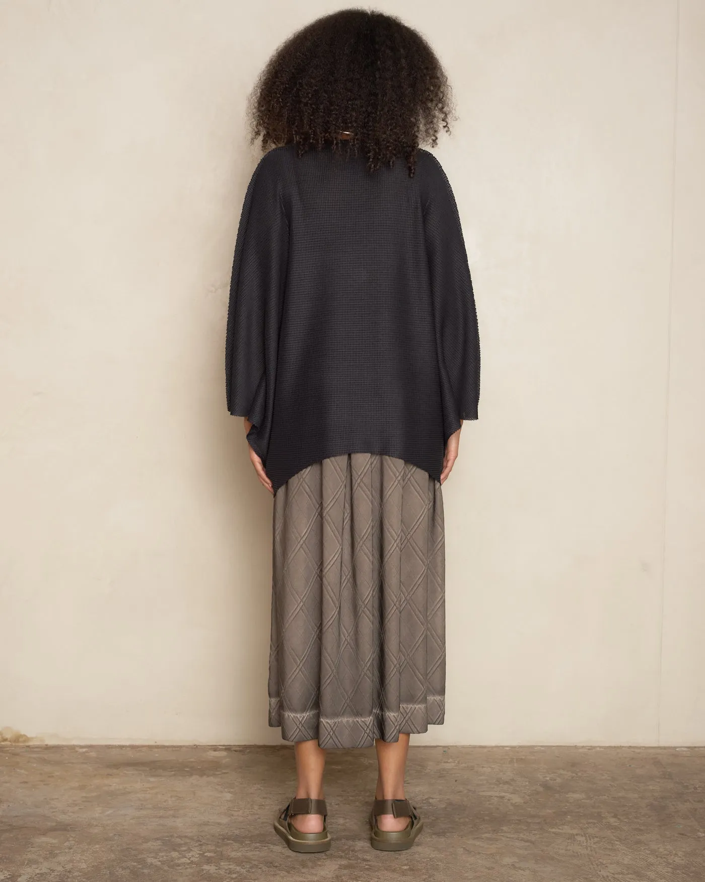 Black Sector Stretch Knit Pleat Top