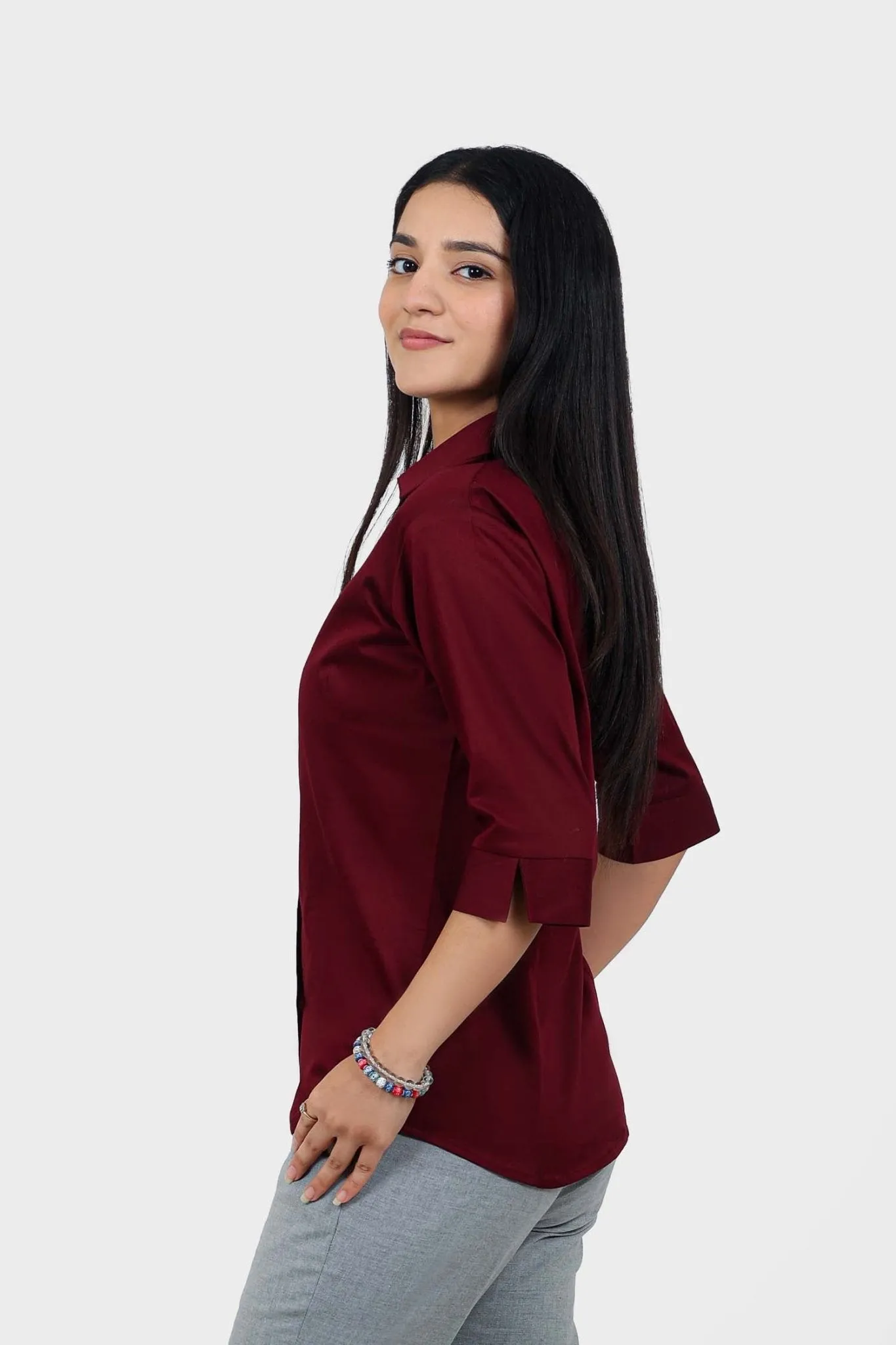 bluebird Women's Maroon Formal Shirt