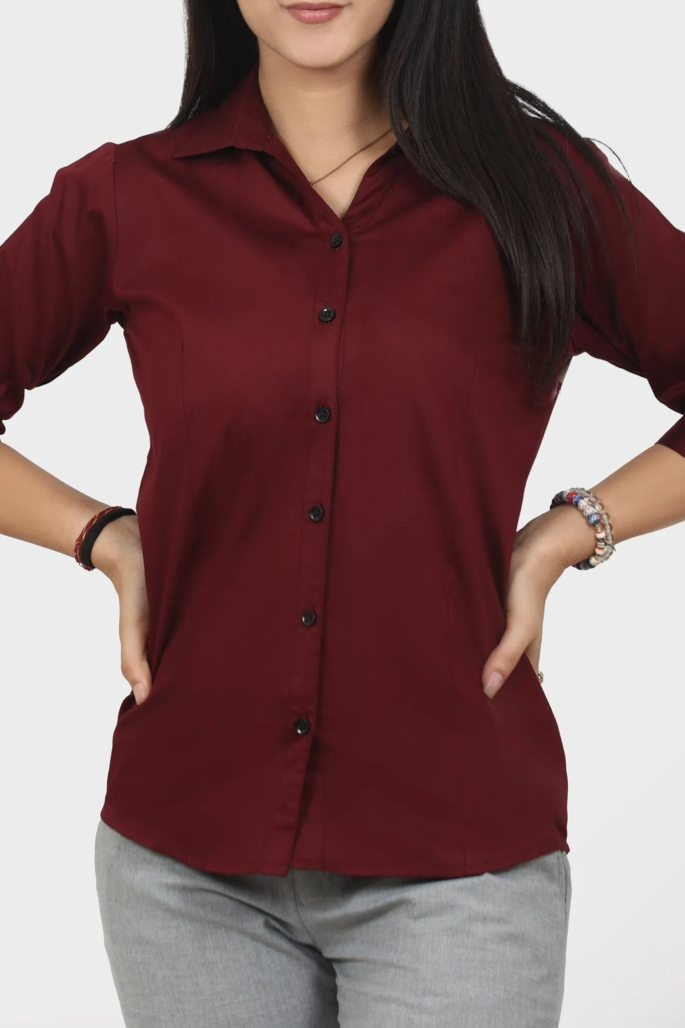 bluebird Women's Maroon Formal Shirt