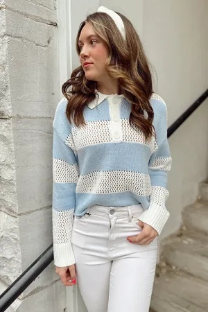 Brenna Blue Crochet Mix Top