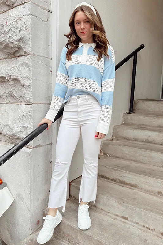 Brenna Blue Crochet Mix Top
