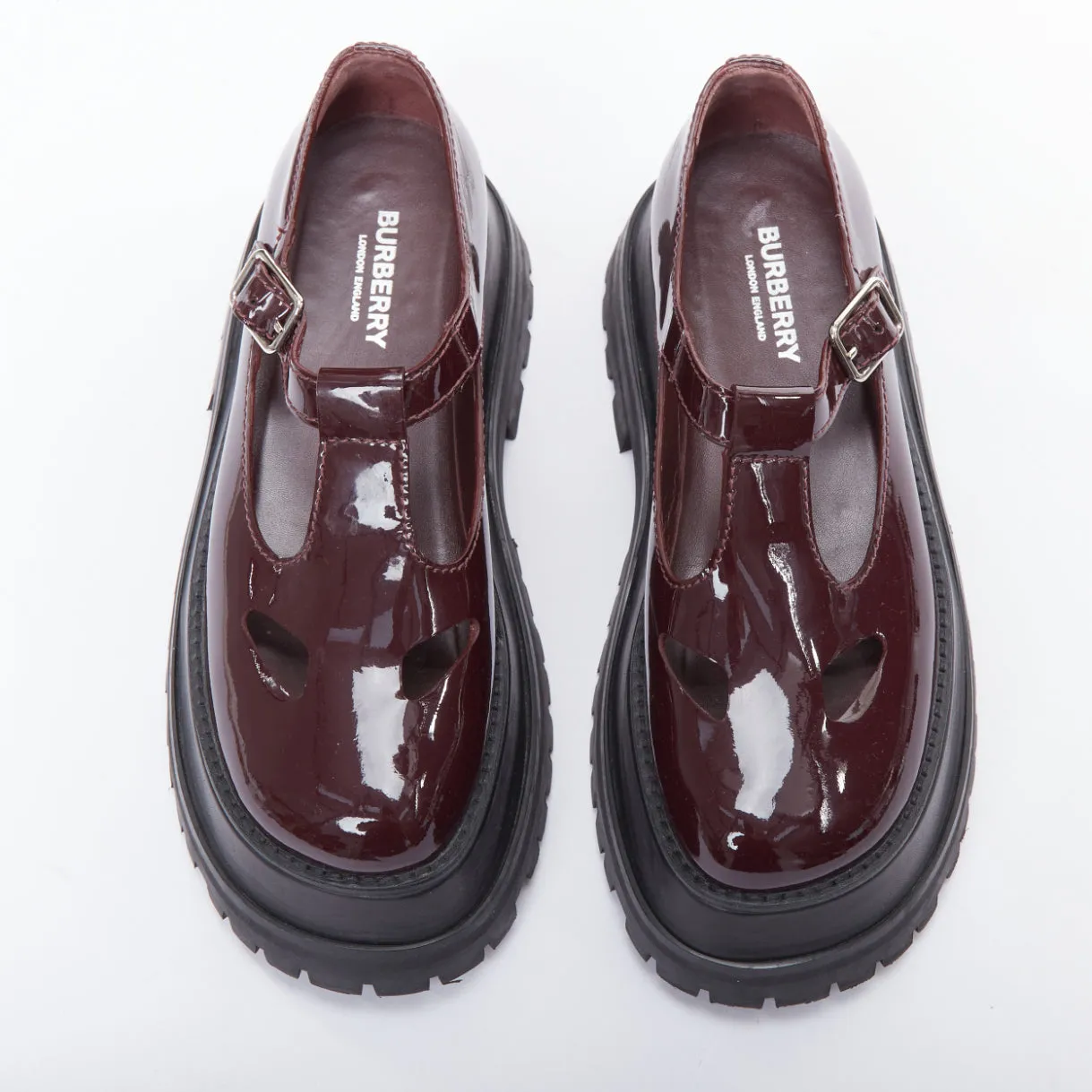 BURBERRY Aldwych Star burgundy patent maryjane platform shoes EU36