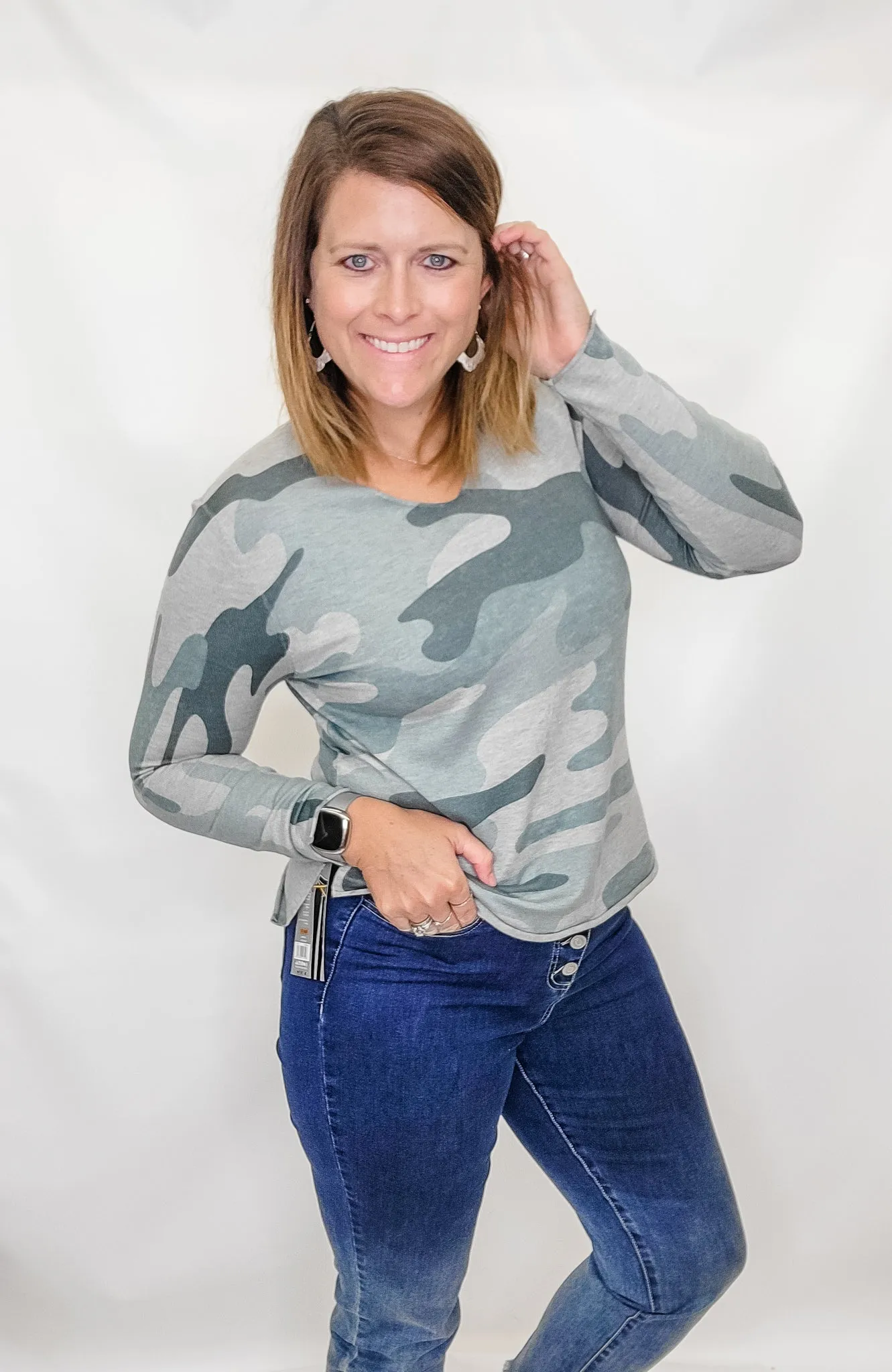 Charlie B Camo Printed V-Neck Sweater