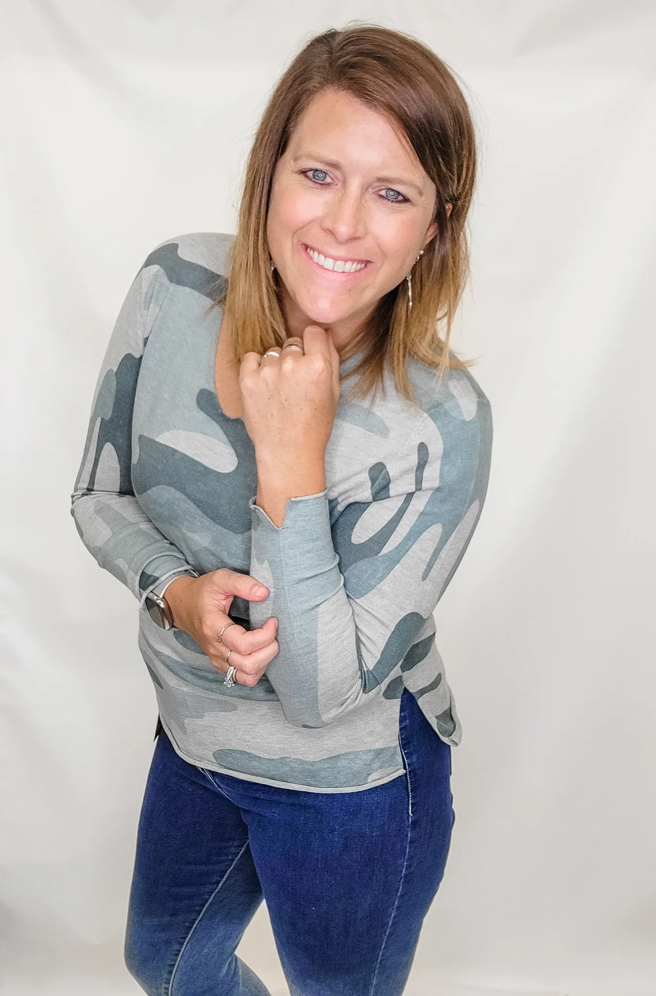 Charlie B Camo Printed V-Neck Sweater