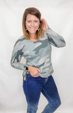 Charlie B Camo Printed V-Neck Sweater