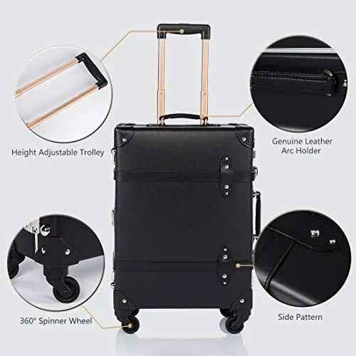 COTRUNKAGE Spinner Vintage Luggage PASCO Carry On Suitcase with TSA Lock (20", Black/Black)