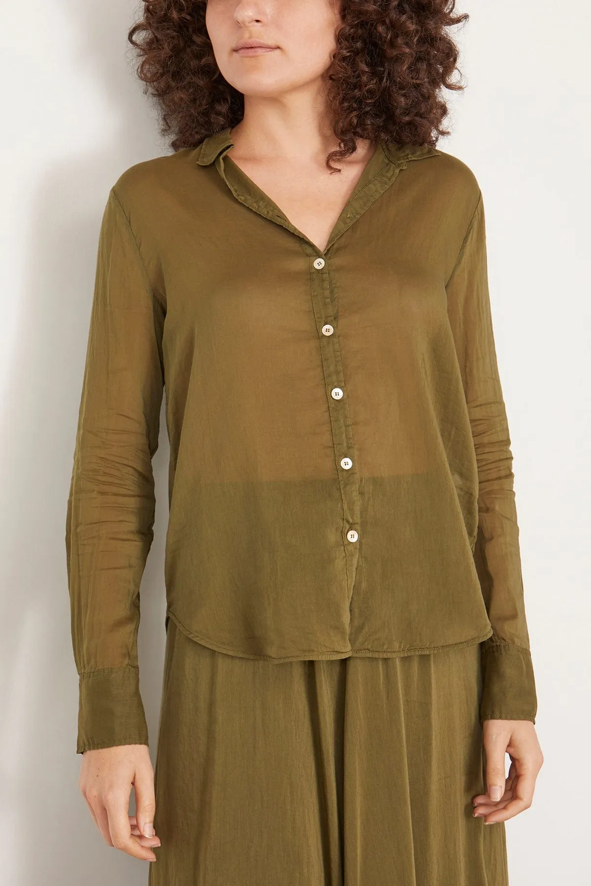 Essential Cotton Silk Voile Shirt in Olive