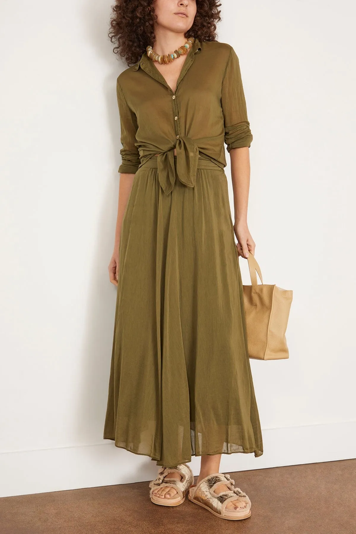 Essential Cotton Silk Voile Shirt in Olive