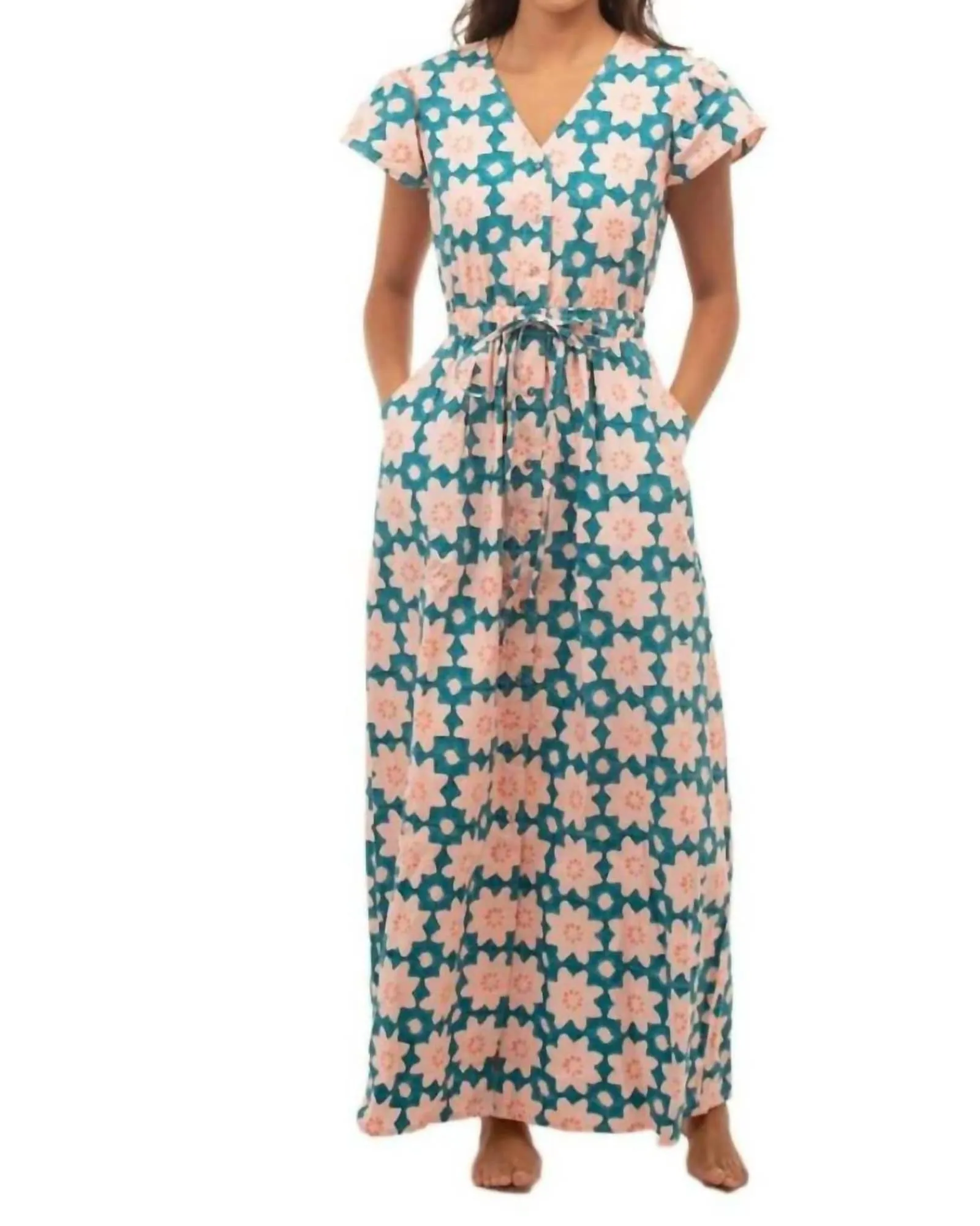 Flutter Sleeve Maxi Dress In Multi Floral | Multi Floral