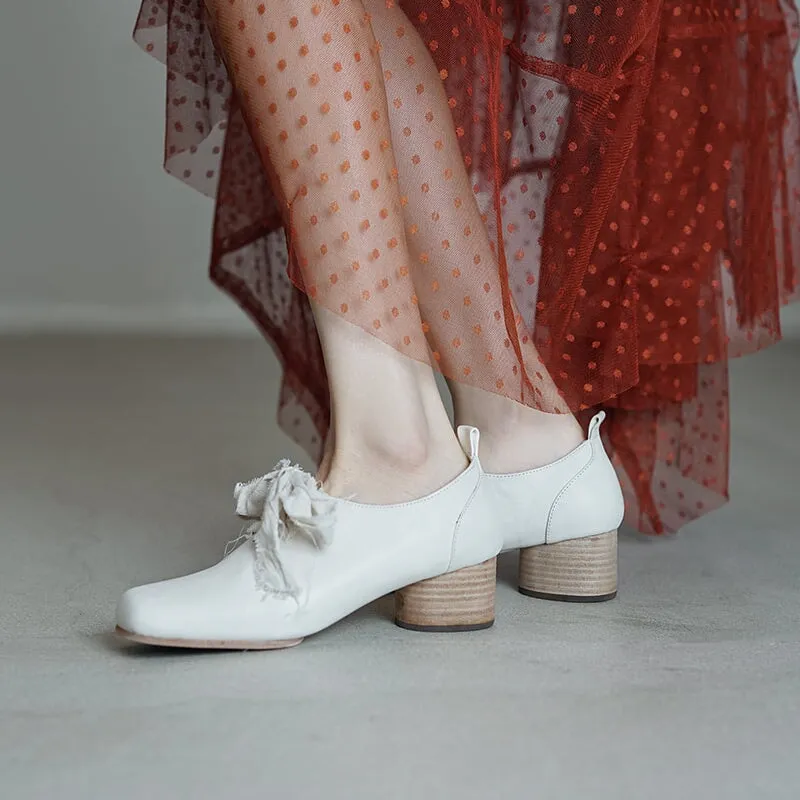 French Artistic Washed Horse Leather Mary Jane Ballet Shoes Pink/Blue/Black/White