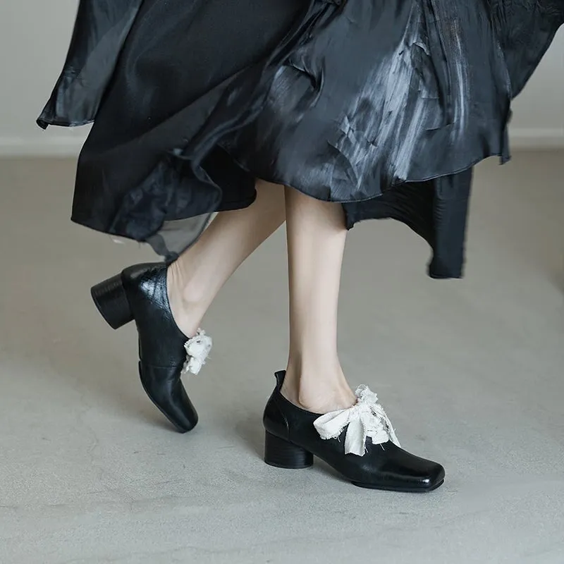 French Artistic Washed Horse Leather Mary Jane Ballet Shoes Pink/Blue/Black/White