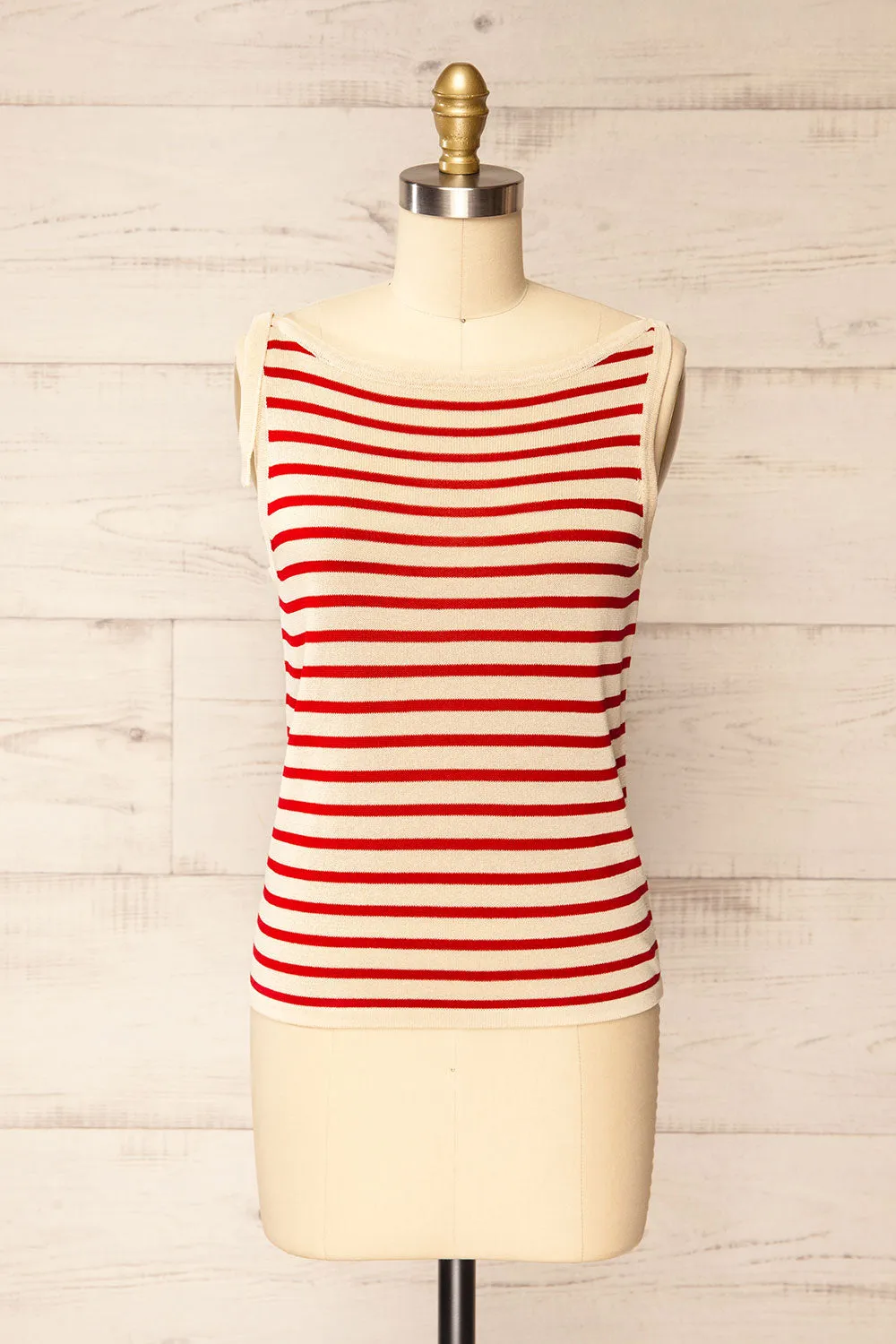 Gwanju Red | Striped Boat Neck Knit Top