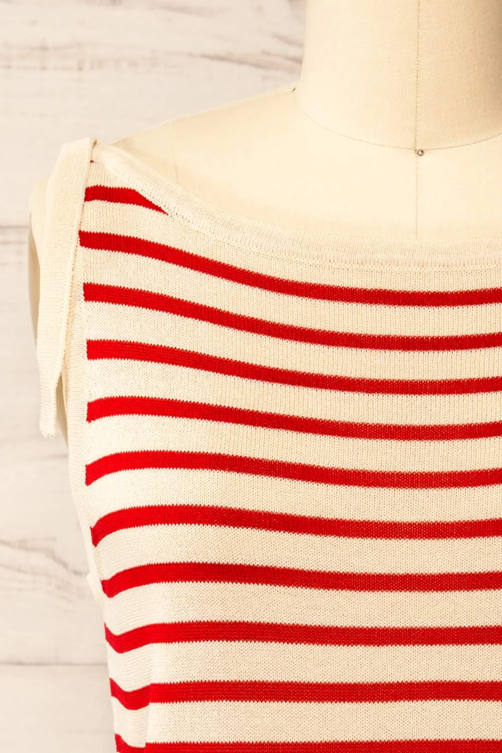 Gwanju Red | Striped Boat Neck Knit Top