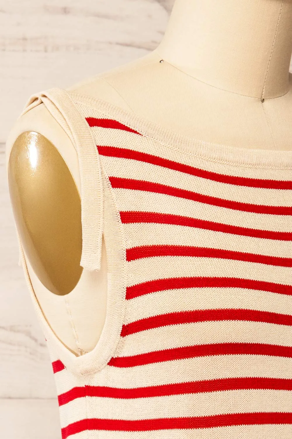 Gwanju Red | Striped Boat Neck Knit Top