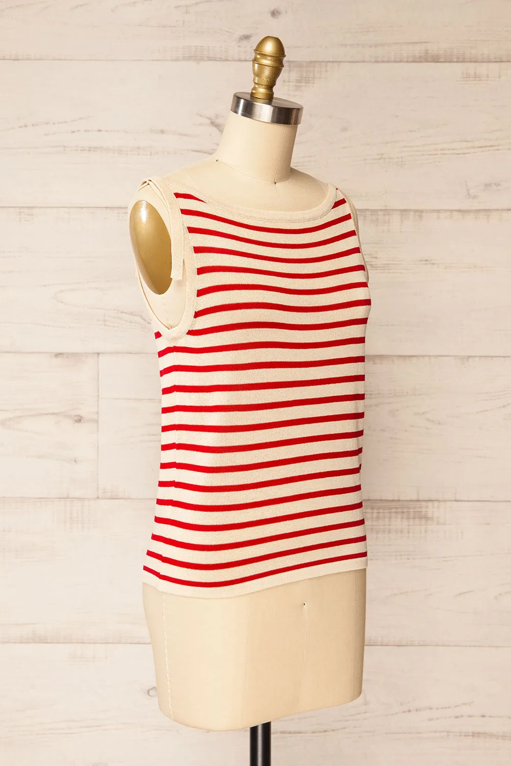 Gwanju Red | Striped Boat Neck Knit Top