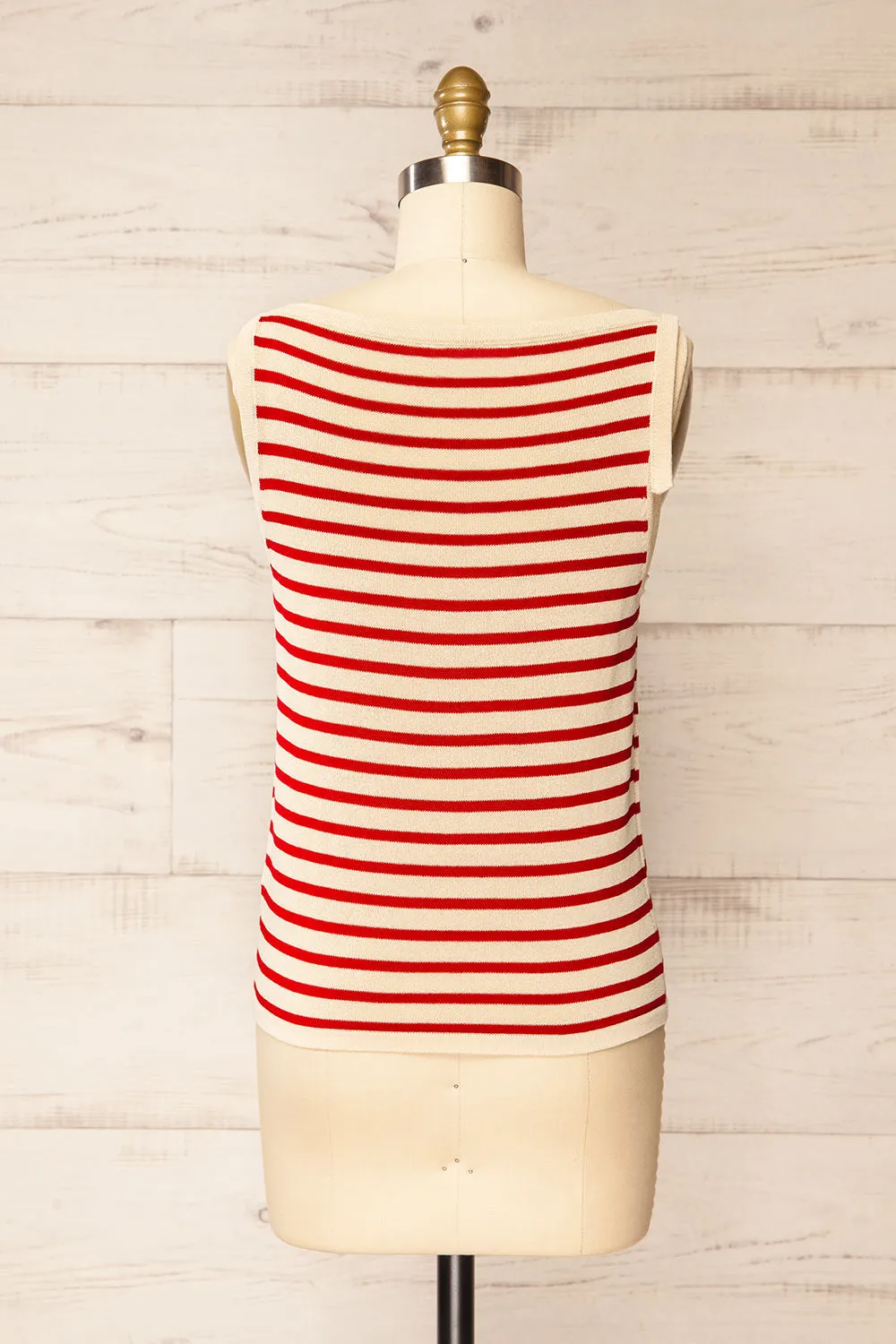 Gwanju Red | Striped Boat Neck Knit Top