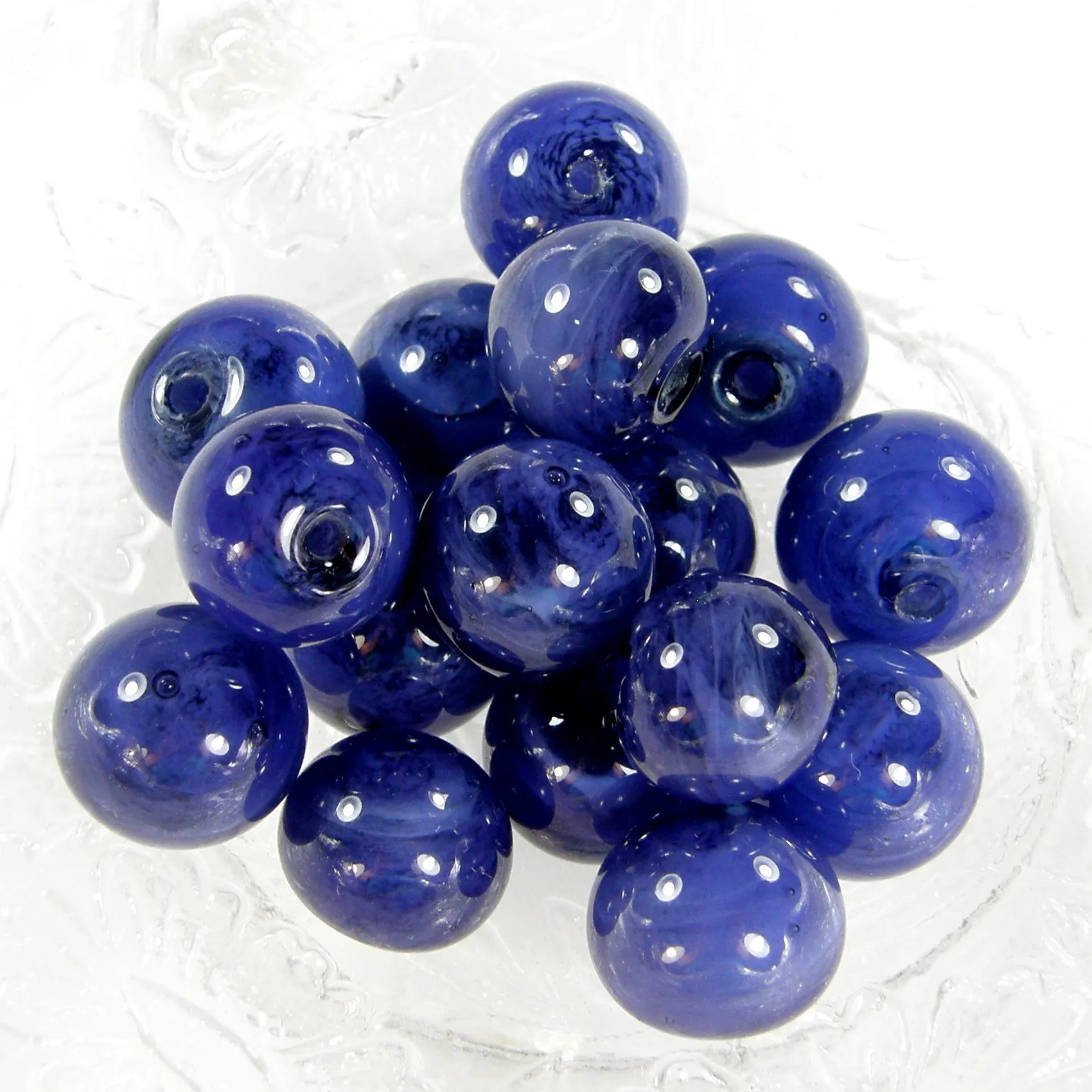 Half Hole Handmade Lampwork Glass Beads, Blueberries Shiny