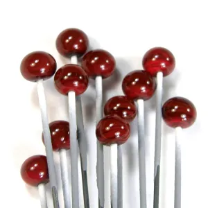 Half Hole Handmade Lampwork Glass Beads, Medium Red Shiny