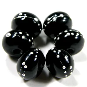 Handmade Lampwork Glass Beads, Black Fine Silver Shiny Glossy 064gfs