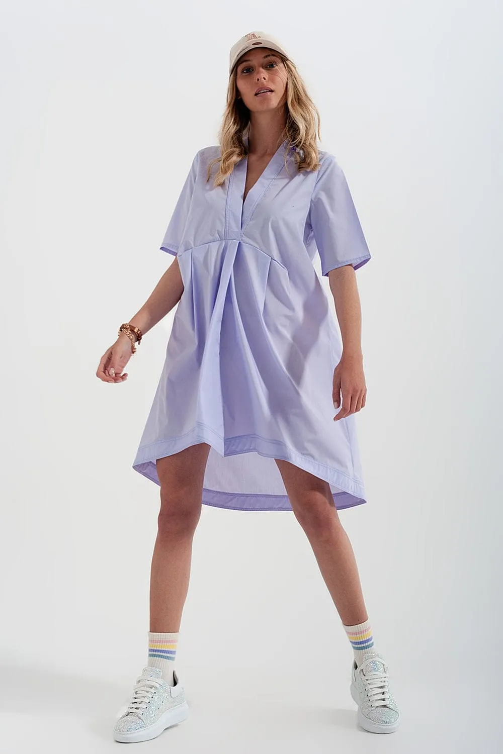 High-Low Dress With Empire Waistline In Lilac