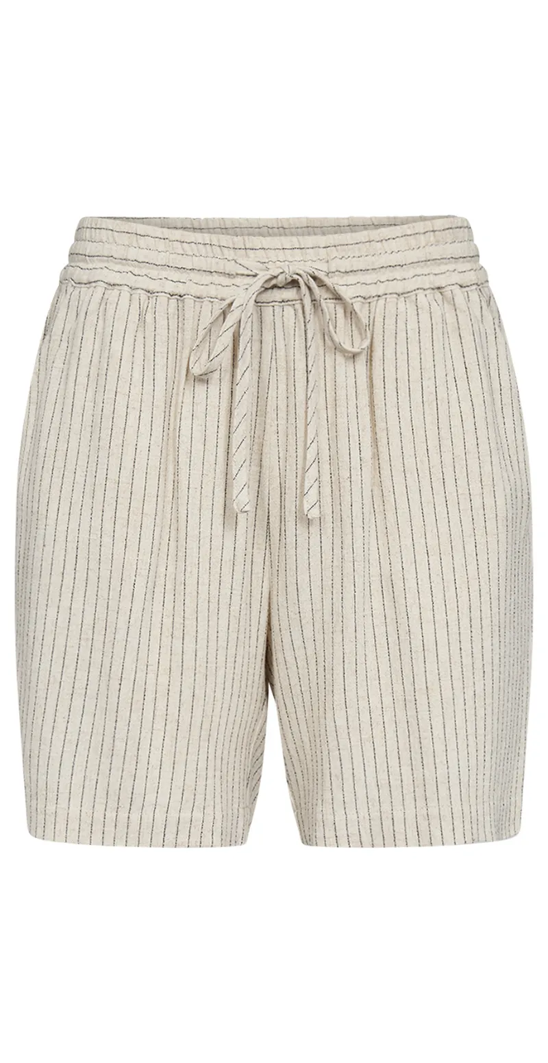 Hør shorts med nålestribet print sand