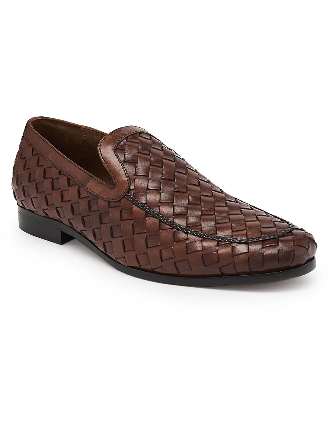 Imperio By Regal Dark Tan Mens Woven Textuted Leather Formal Slip Ons