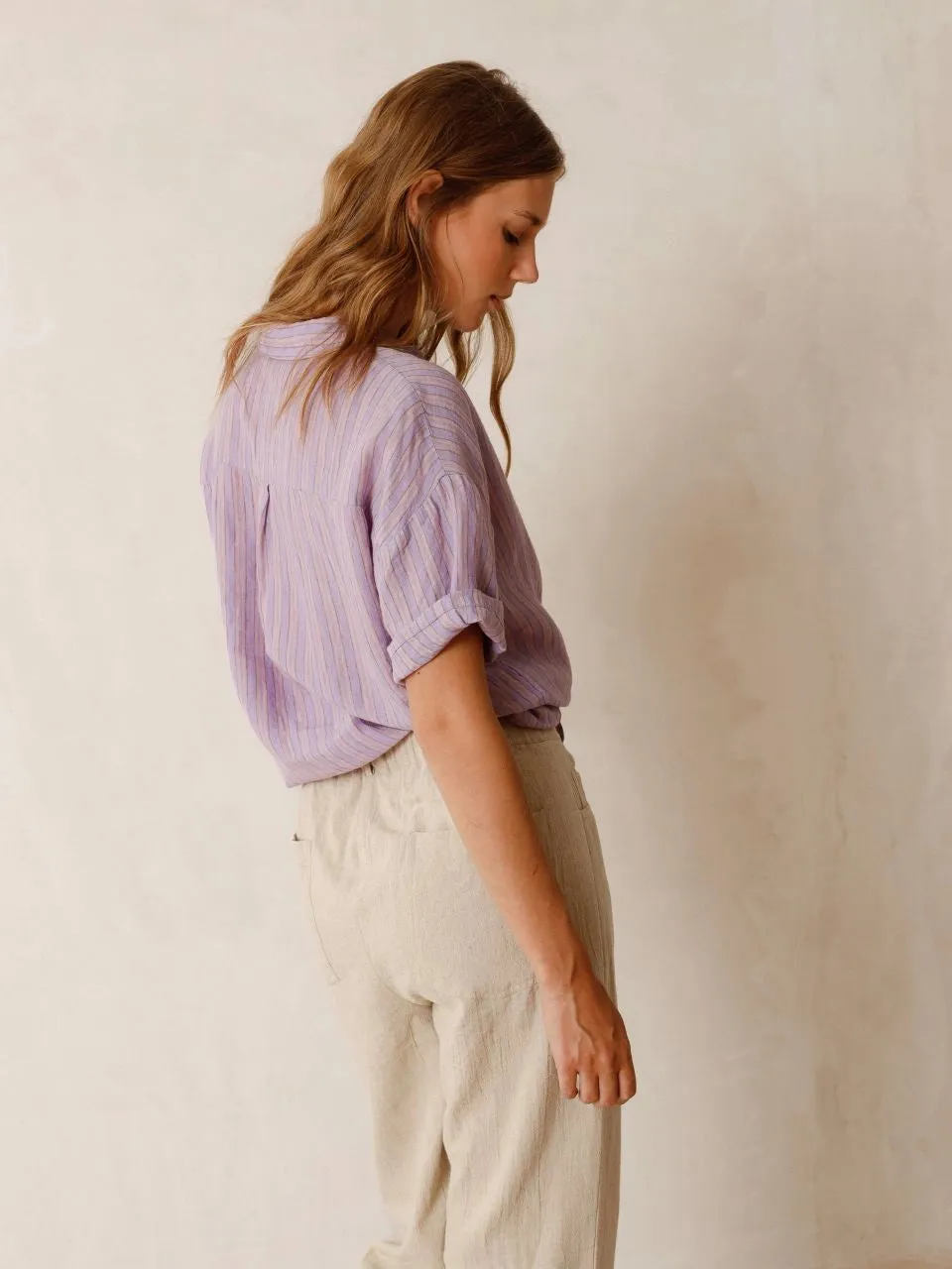 Indi & Cold Kora linen striped shirt Lilac Jasper