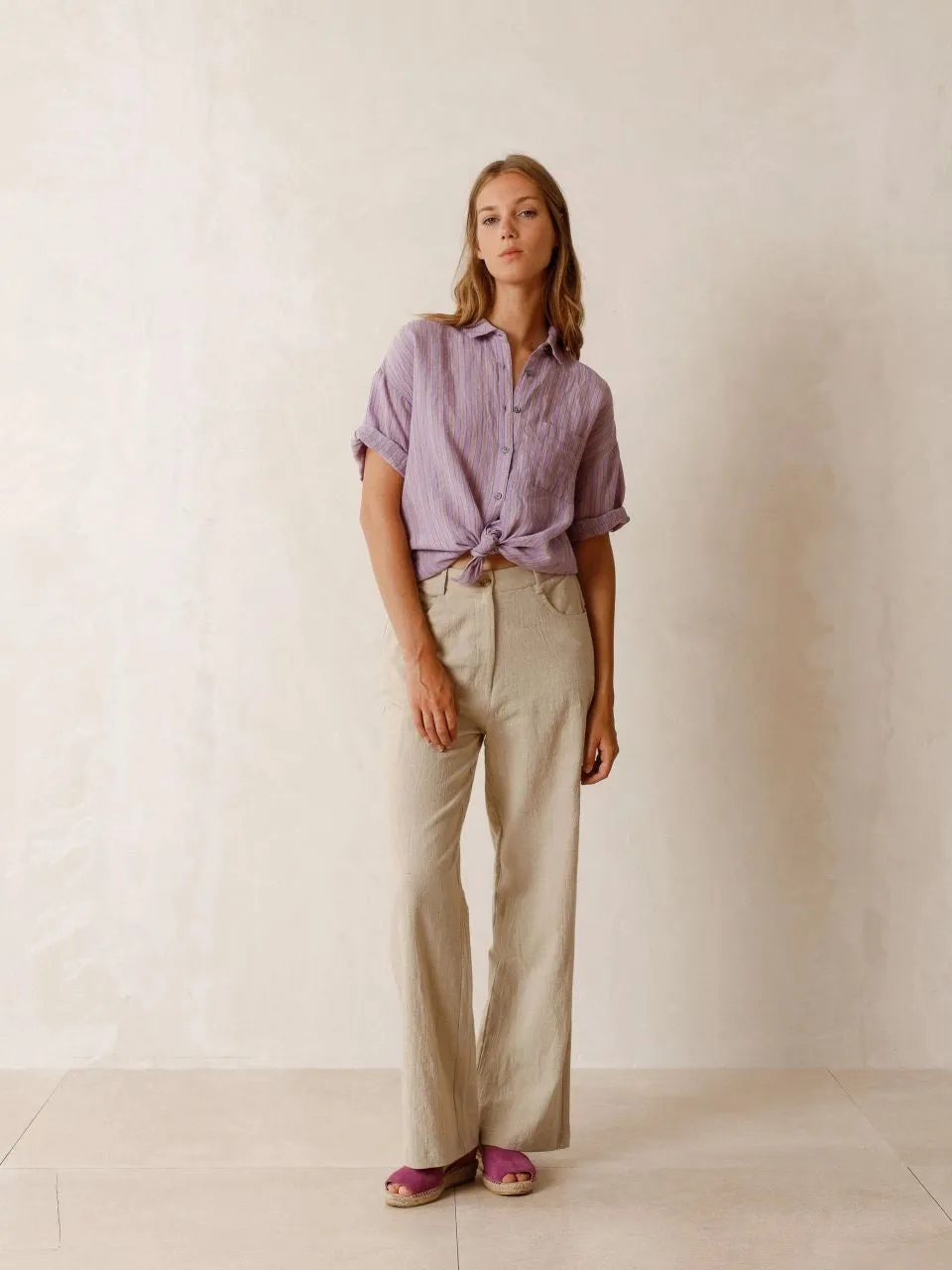 Indi & Cold Kora linen striped shirt Lilac Jasper