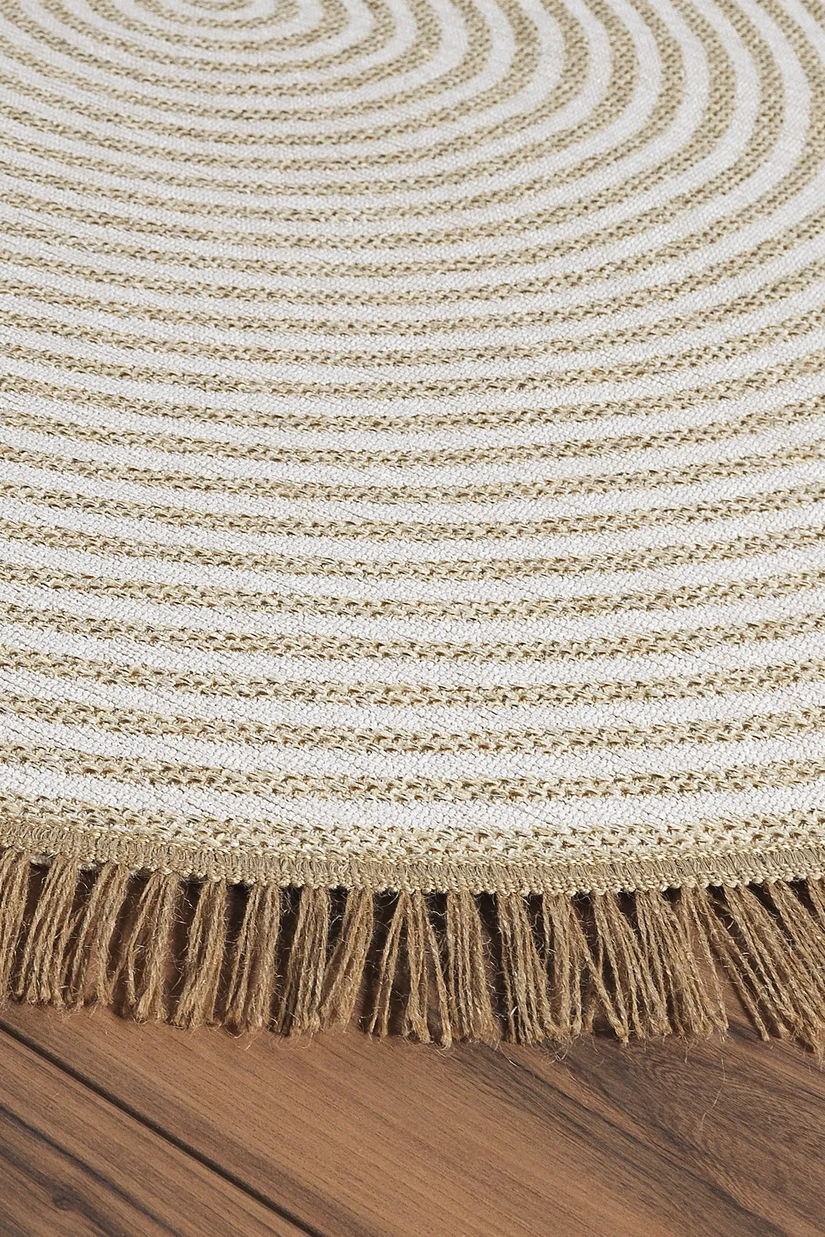 Jute Rustic Straw Look Fringed Modern Non-Slip Base Colored Woven Round Modern Rug
