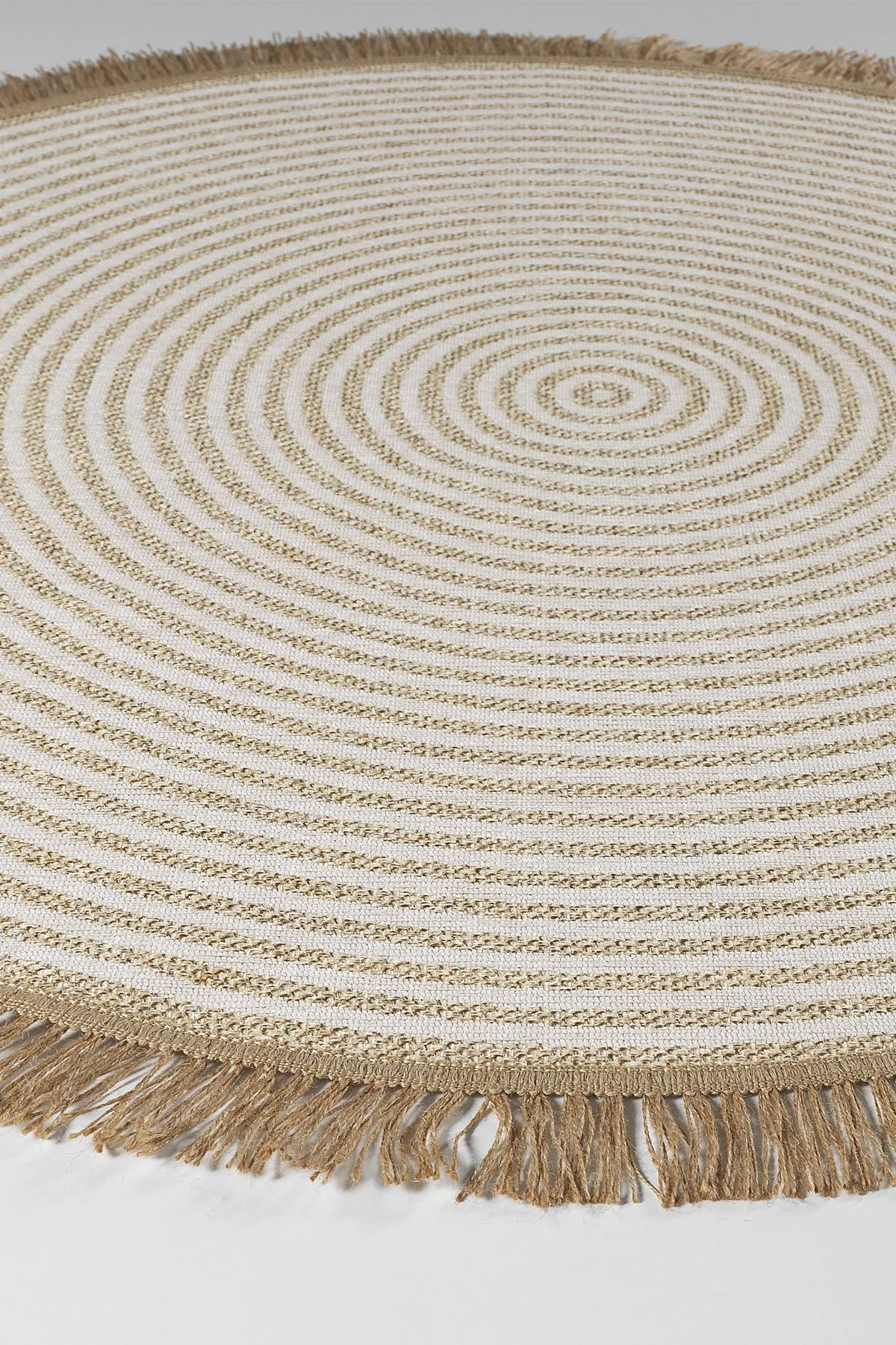 Jute Rustic Straw Look Fringed Modern Non-Slip Base Colored Woven Round Modern Rug