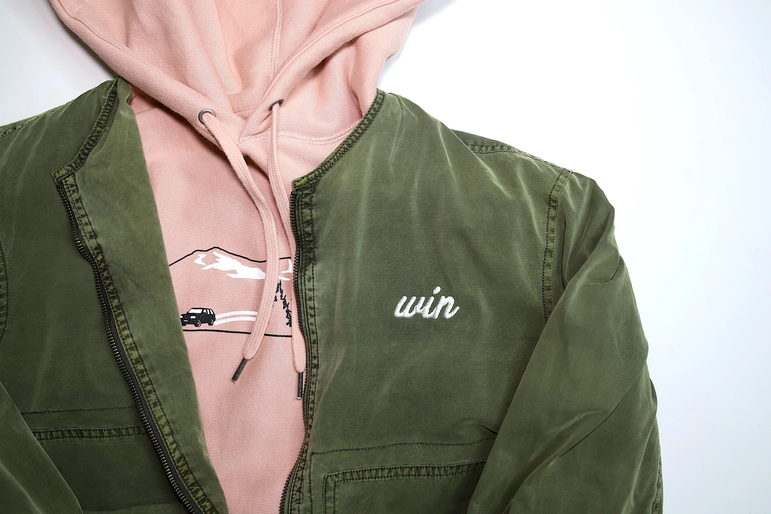 Lightweight Collarless "Washed Green" Zip up Jacket