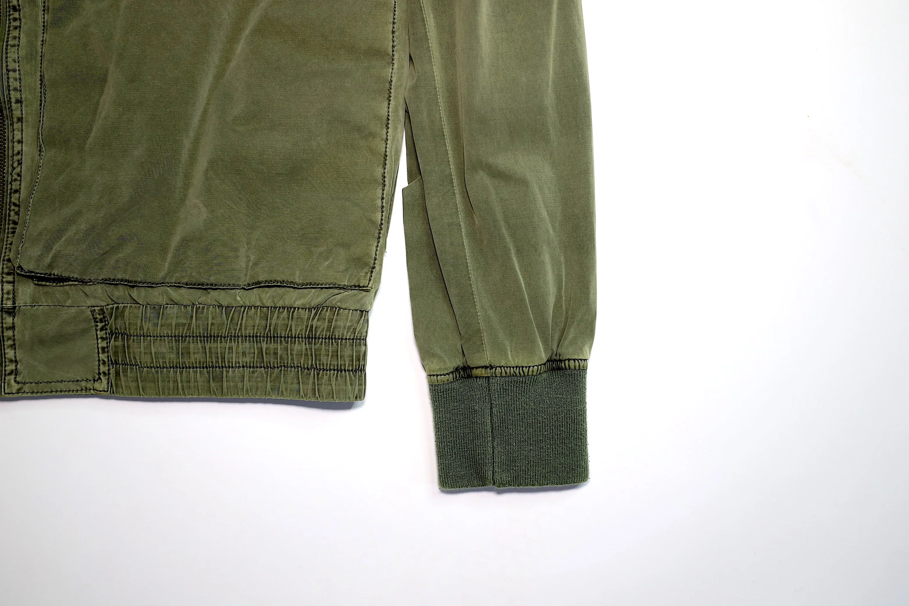 Lightweight Collarless "Washed Green" Zip up Jacket