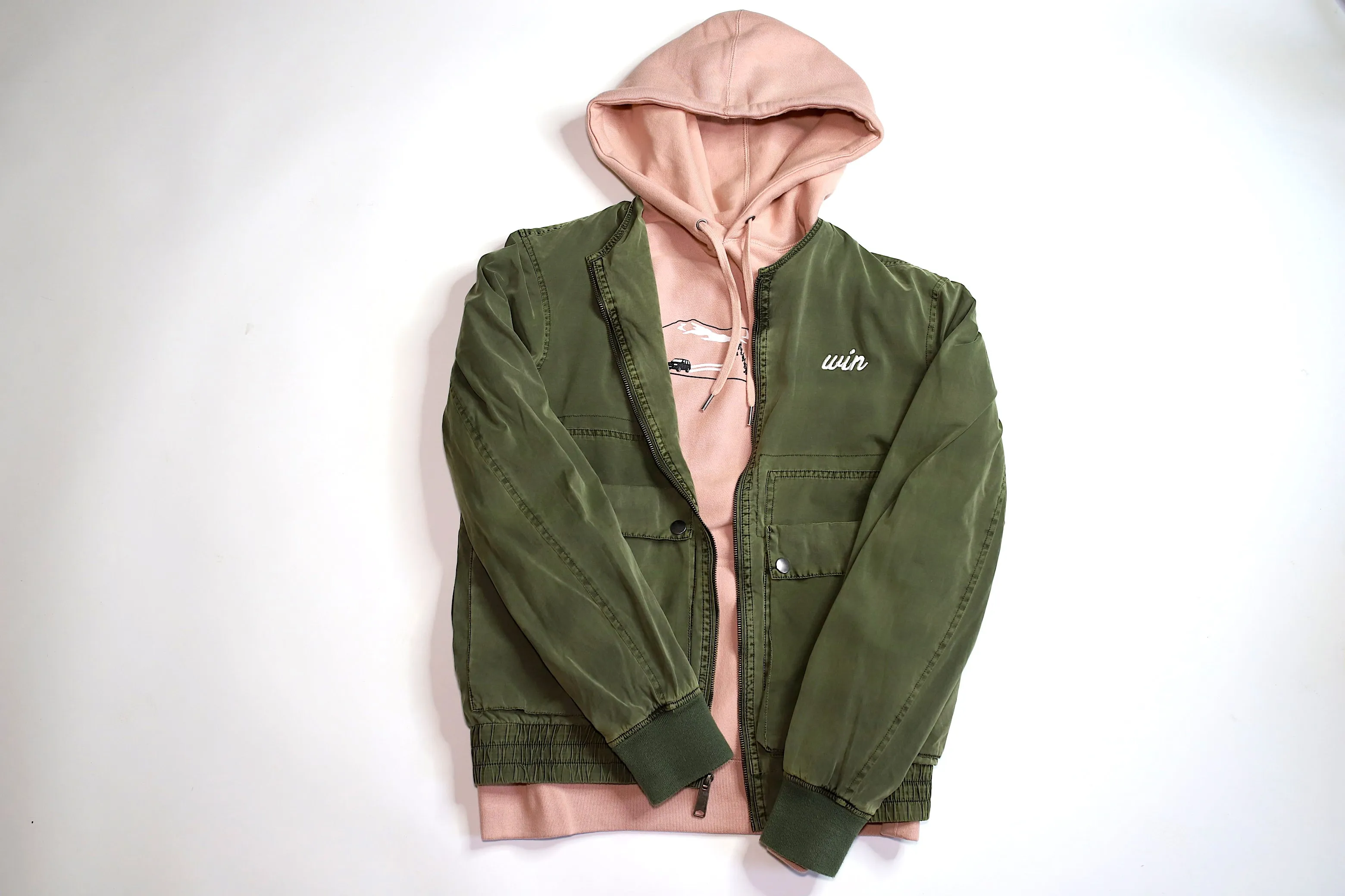 Lightweight Collarless "Washed Green" Zip up Jacket