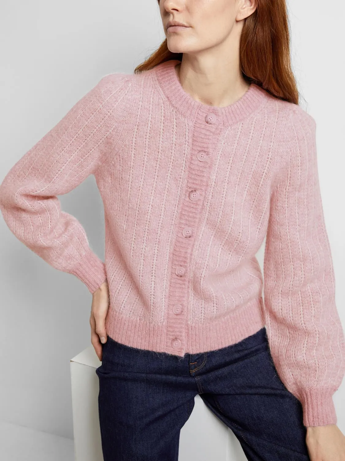 Mejse Ls Knit Cardigan - Pink Nectar Birch