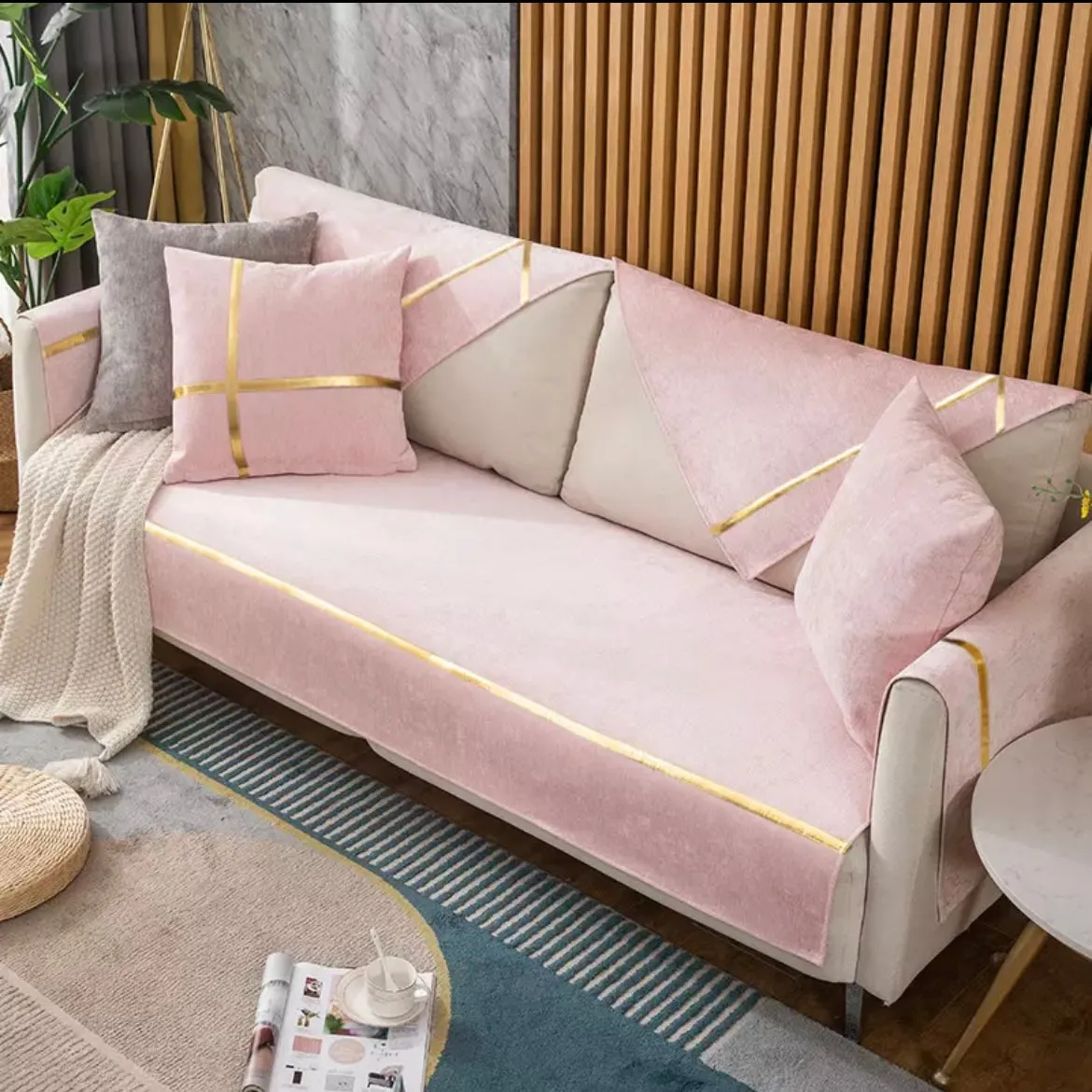 Nordic chenille sofa cushion light luxury wind four seasons universal non-slip modern minimalist leather cover