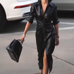 Olivia Leather A-line Midi Dress